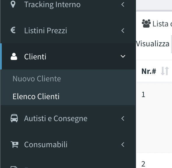 Elenco clienti menu